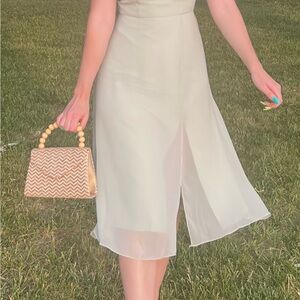 Bow tie dusty sage dress with slit - M